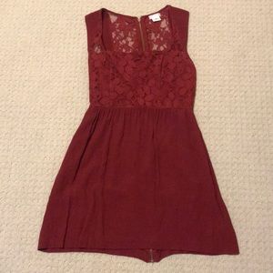 Wine Red square Neck Dress